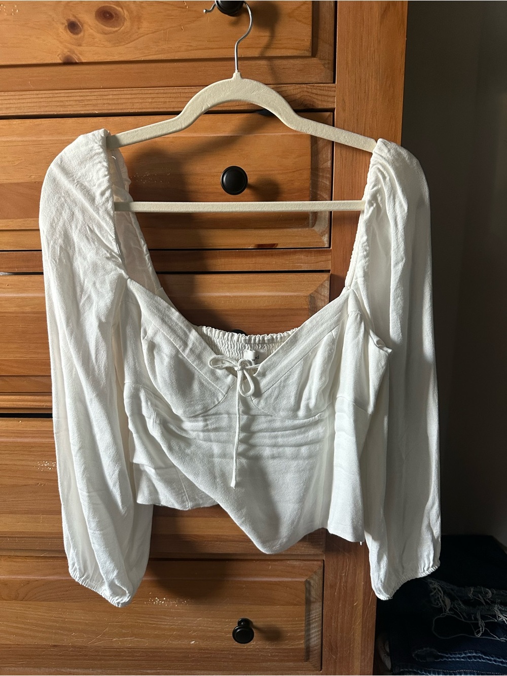Aritzia White Long Sleeve Crop Blouse